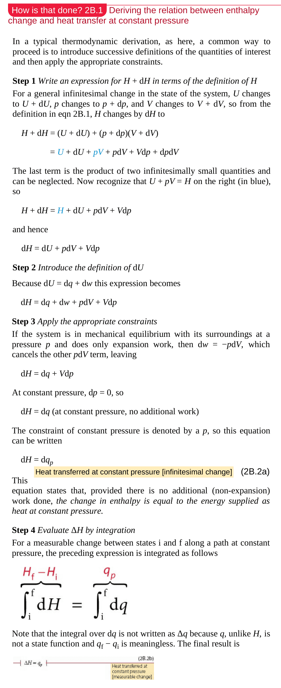 2.2 deriving the relation between enthalpy change and heat transfer at constant pressure